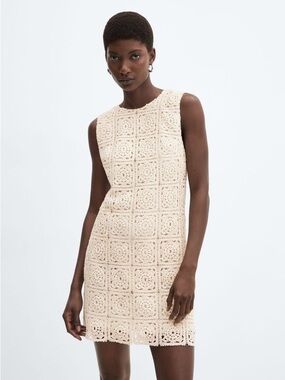 Mango Crochet Mini Dress in Cream